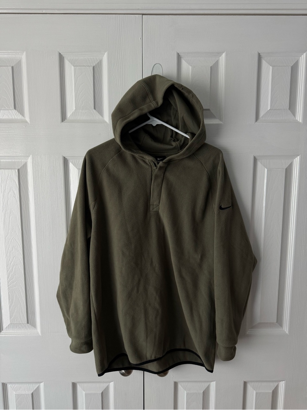Nike Olive Green Hooded Quarter Zip Fleece M Military Minimal Luxury Athleisure